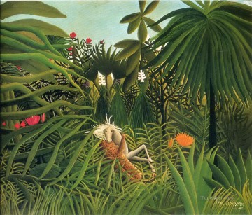 Enrique Rousseau Painting - Jaguar atacando a un caballo 1910 Henri Rousseau Postimpresionismo Primitivismo ingenuo